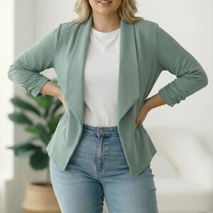 AndTheWhy Women's Mint Open-Front Draped Blazer Jacket - PLUS SIZE